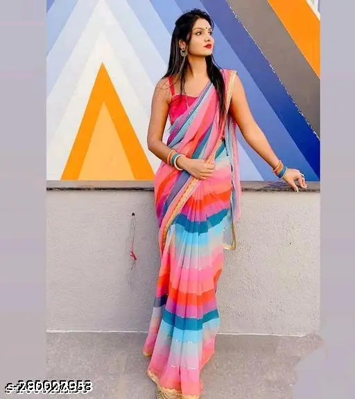 MULTICOLOR RAINBOW PRINT GEORGETTE SAREE LATEST FASHION for women
